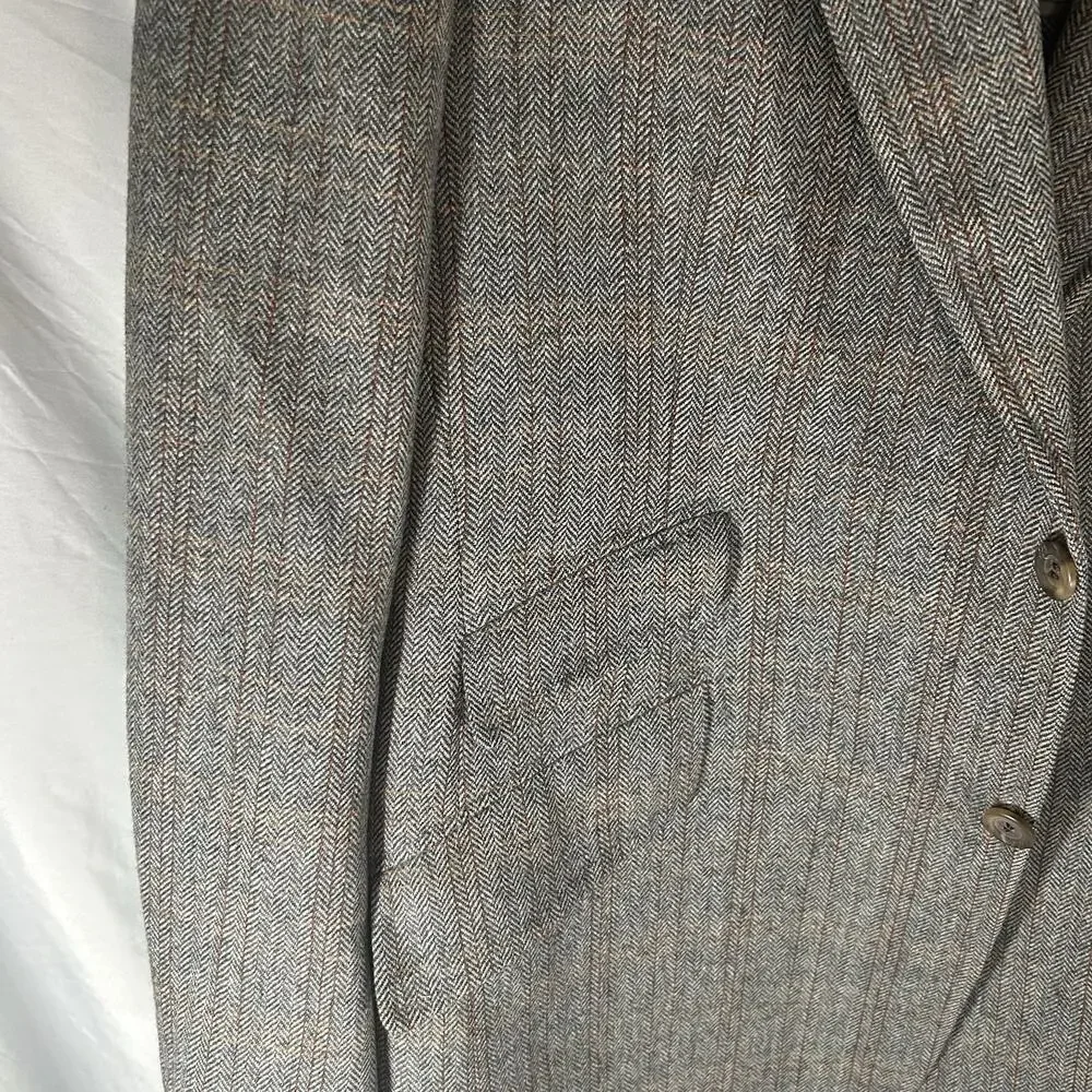 Chaps Ralph Lauren Gray Herringbone Windowpane Wool‎ Blazer Sport Coat Men
